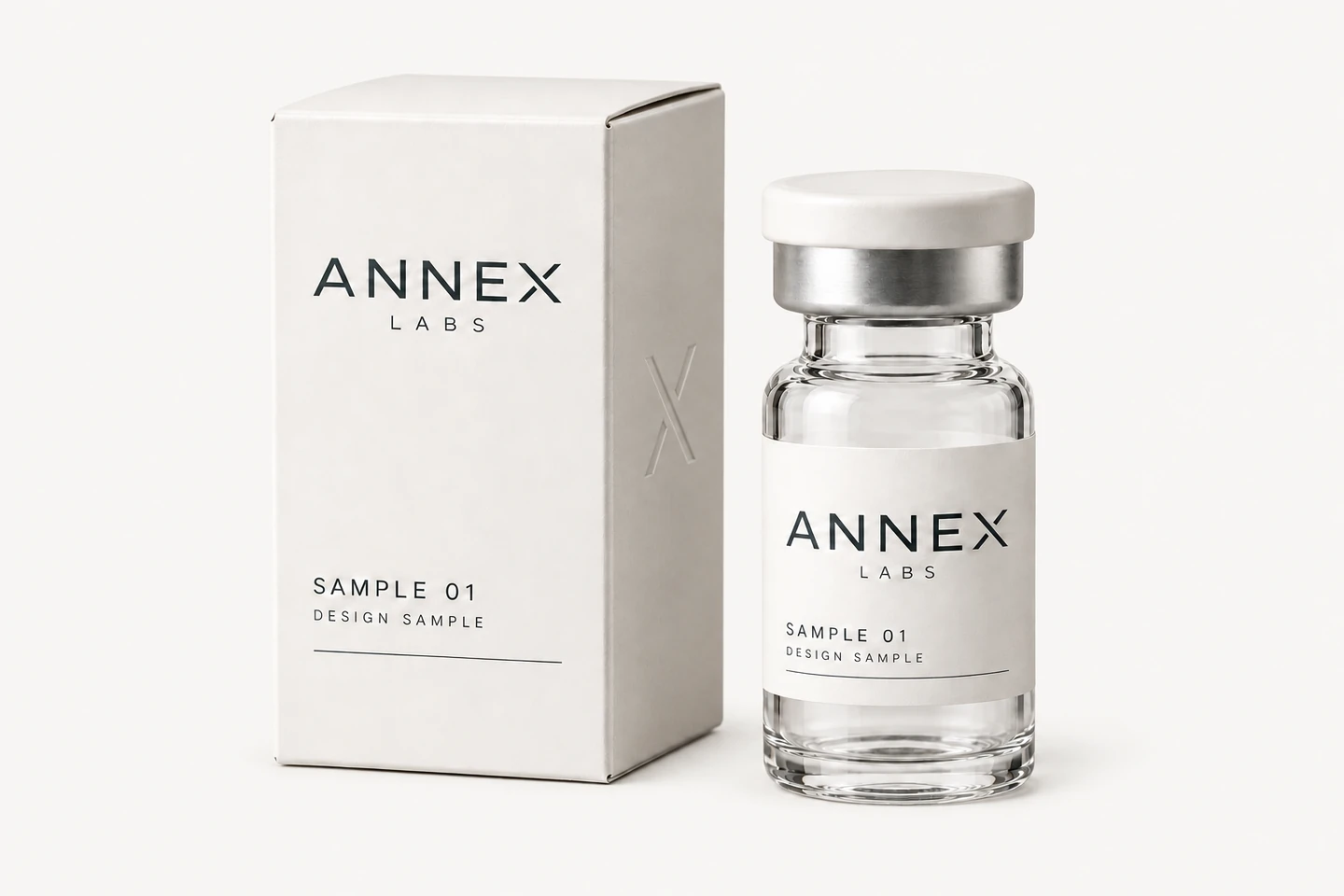 Annex Labs carton with an embossed X beside the matching vial